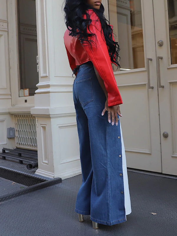 Two-Tone Button Jeans