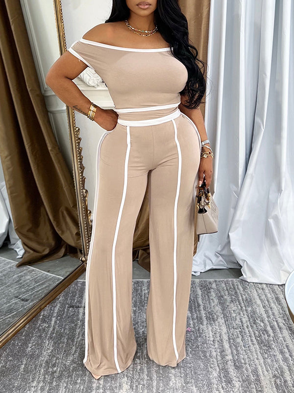 Piping Off-Shoulder Top & Pants Set