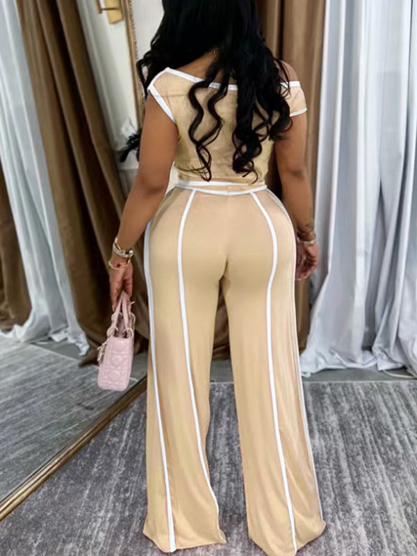 Piping Off-Shoulder Top & Pants Set