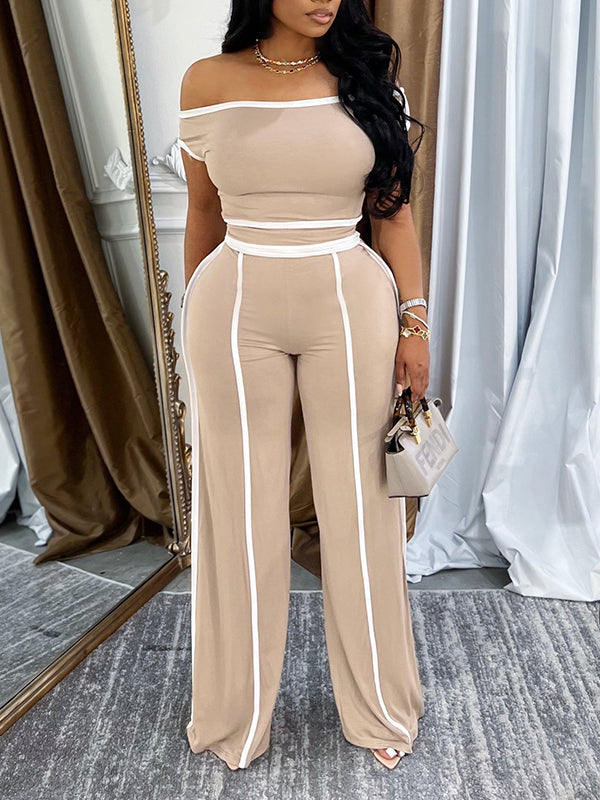 Piping Off-Shoulder Top & Pants Set