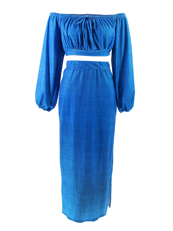 Off-Shoulder Top & Slit Skirt Set
