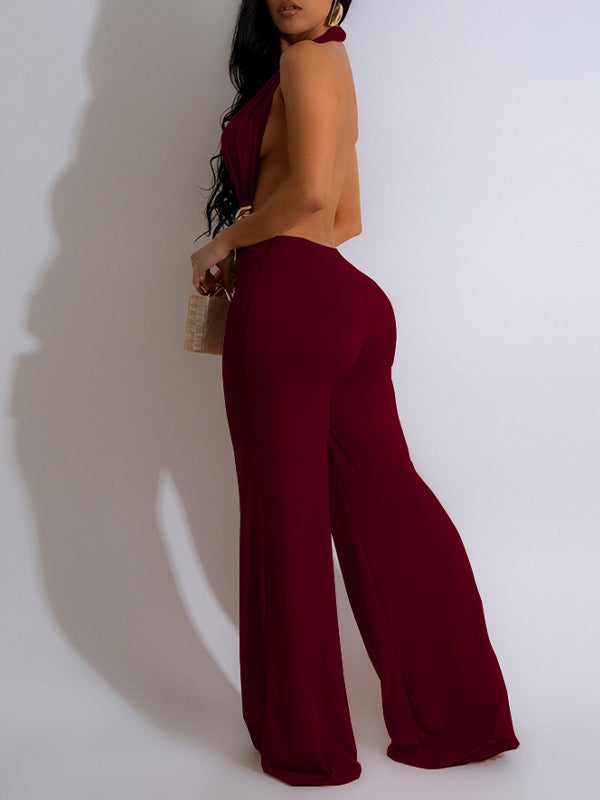 Halter Plunge Wide-Leg Jumpsuit