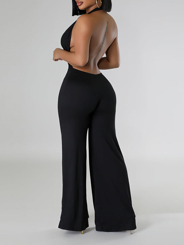 Halter Plunge Wide-Leg Jumpsuit