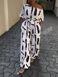 Printed Boat-Neck Wide-Leg Jumpsuit
