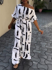 Printed Boat-Neck Wide-Leg Jumpsuit