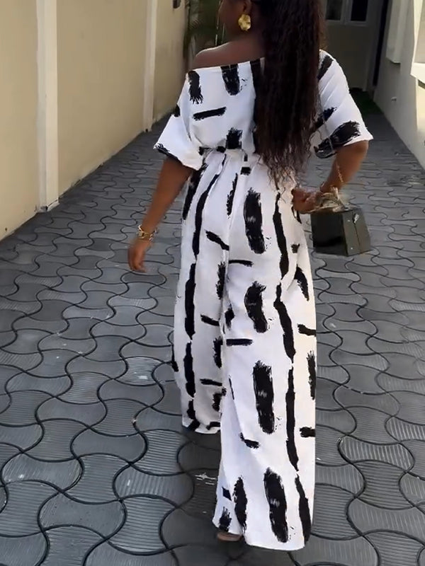 Printed Boat-Neck Wide-Leg Jumpsuit