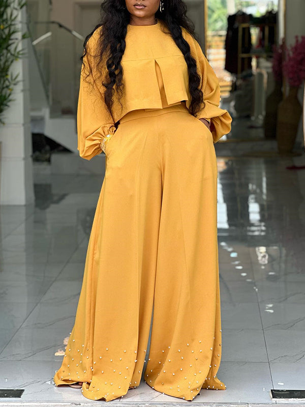 High-Low Top & Wide-Leg Pants Set