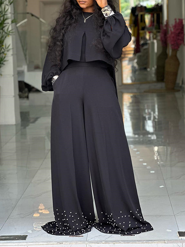 High-Low Top & Wide-Leg Pants Set