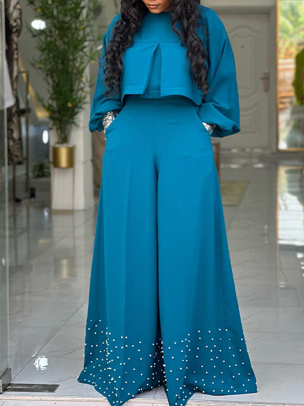 High-Low Top & Wide-Leg Pants Set
