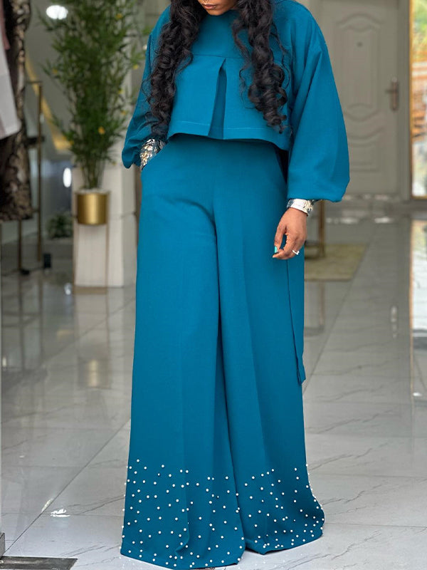 High-Low Top & Wide-Leg Pants Set