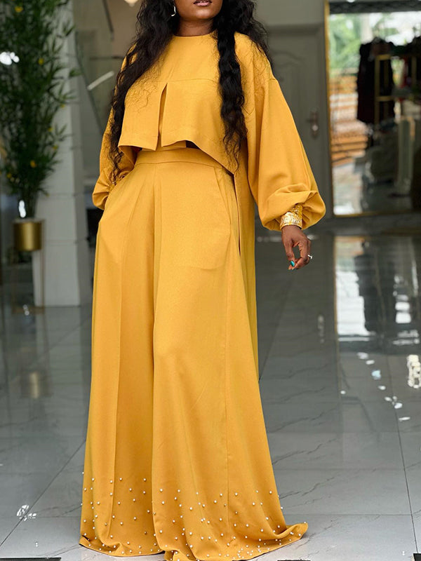 High-Low Top & Wide-Leg Pants Set