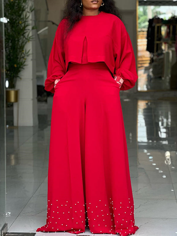 High-Low Top & Wide-Leg Pants Set