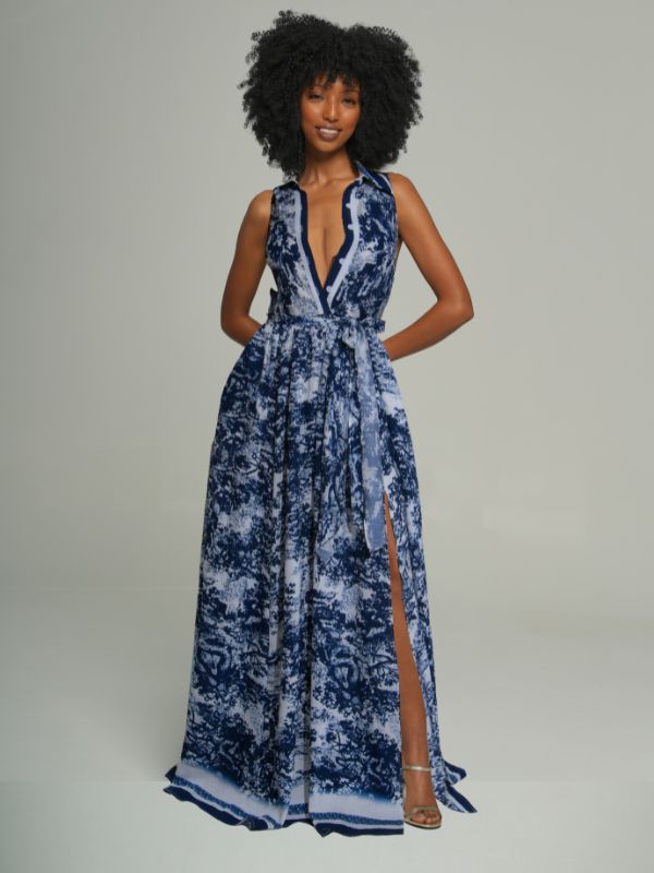 Printed Tied Sleeveless Shirt Dress
