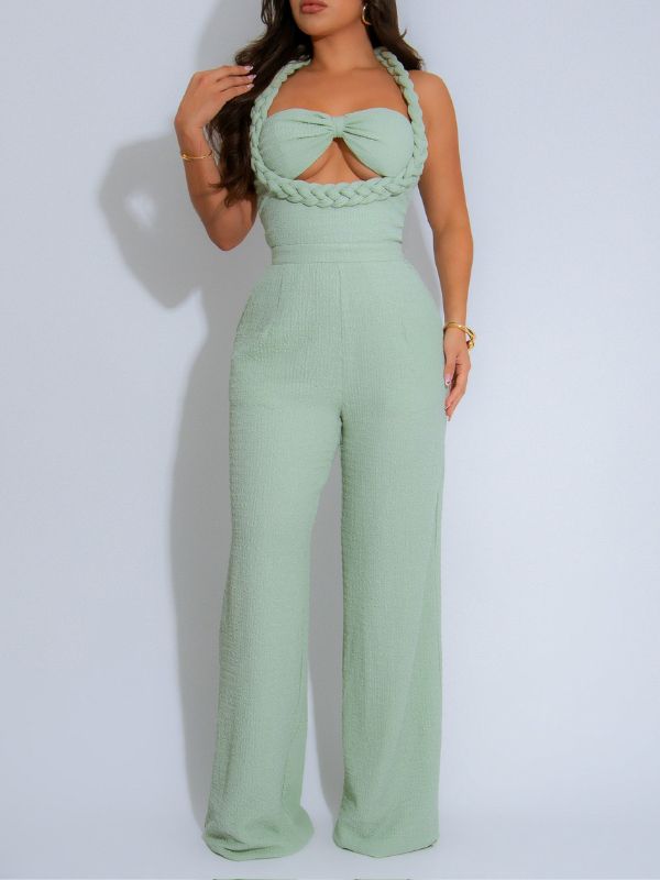 Twisted Halter Wide-Leg Jumpsuit