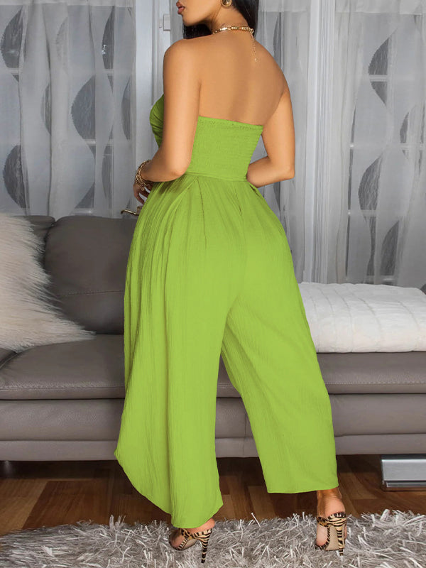 Solid Strapless Tied Wide-Leg Jumpsuit