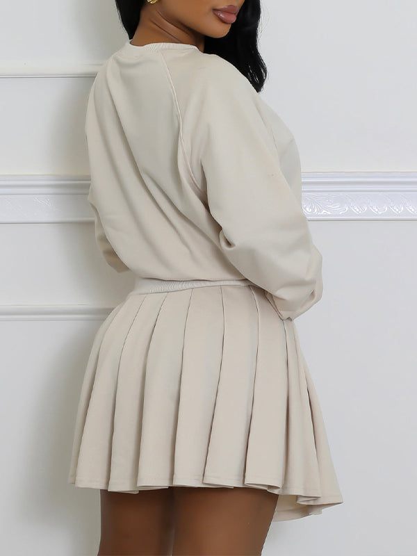 Solid Sweatshirt & Pleated Skirt Set