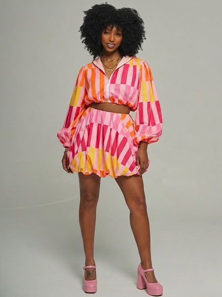 Printed Shirt & Bubble Skirt Set