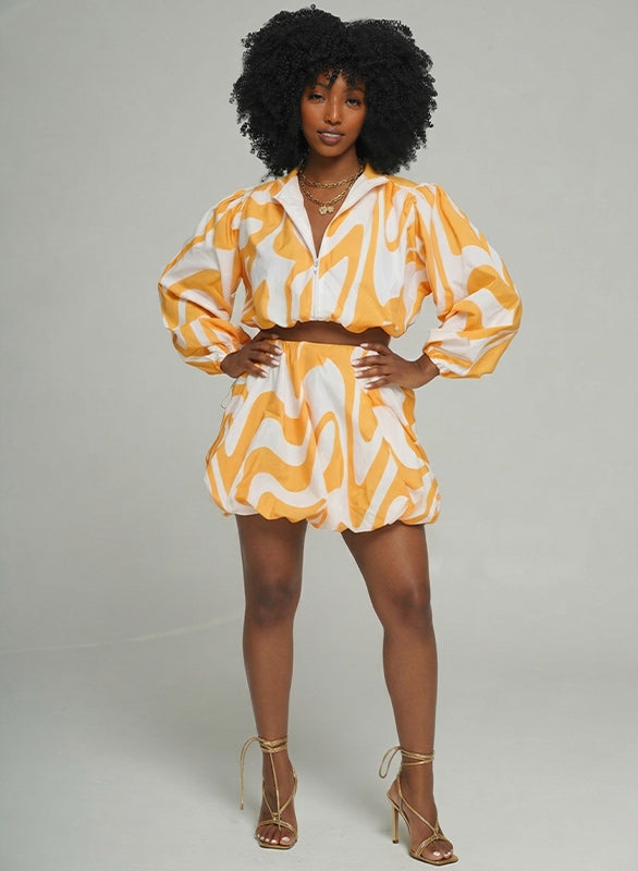 Printed Shirt & Bubble Skirt Set