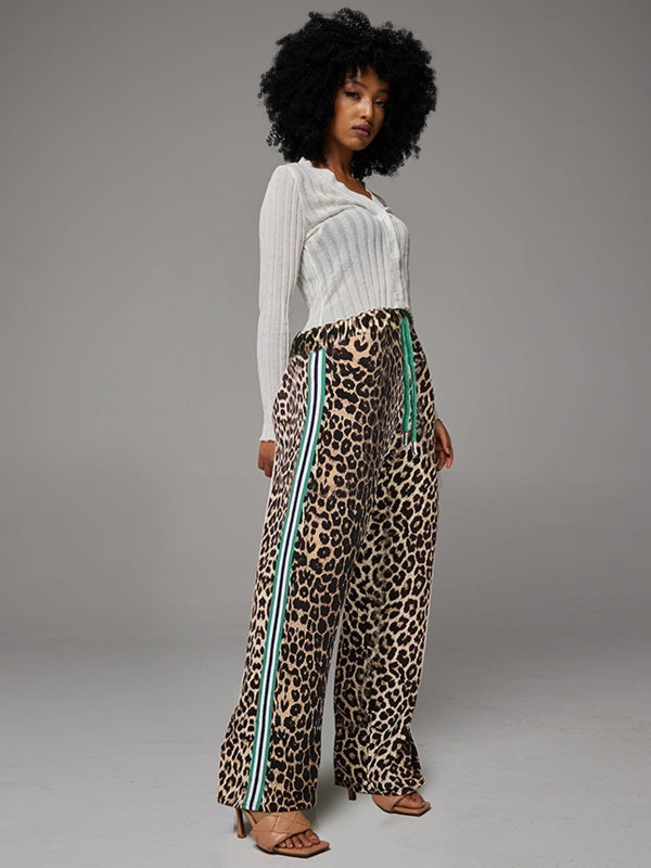 Side-Stripe Leopard Pants