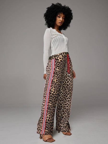 Side-Stripe Leopard Pants
