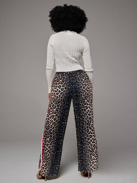 Side-Stripe Leopard Pants