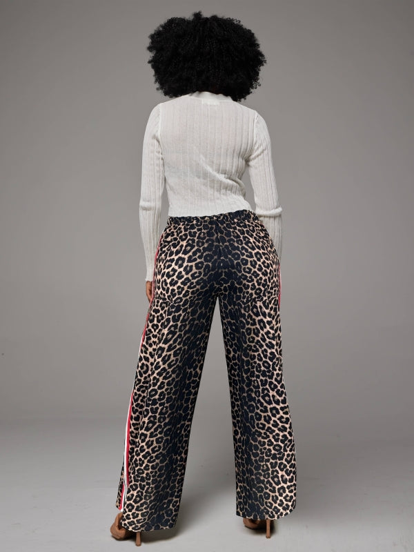 Side-Stripe Leopard Pants