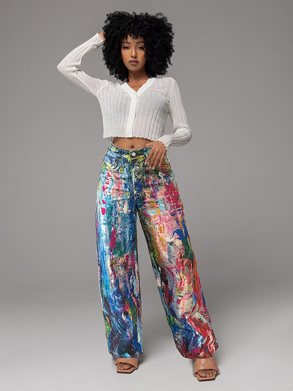 Abstract Printed Straight Pants