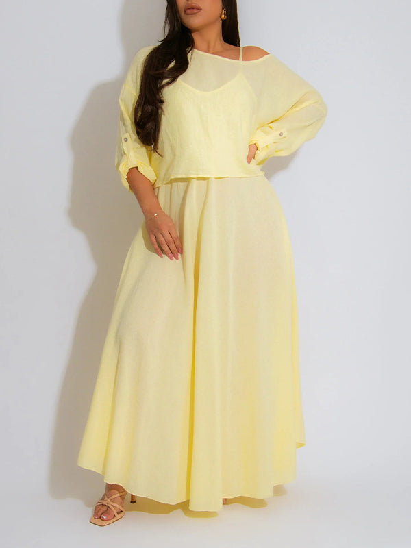 Solid Cami Dress with Top Set