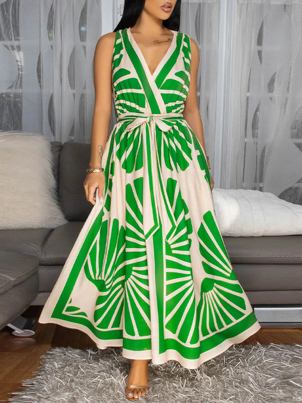 Printed Tied Sleeveless Dress