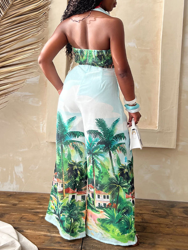 Printed Tied Shirt & Wide Leg Pants Set