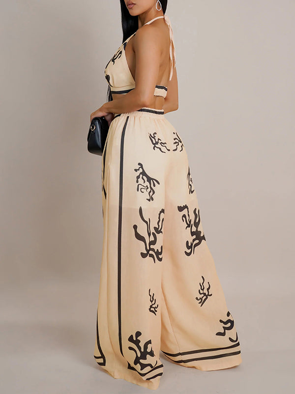 Printed Halter Top & Wide-Leg Pants Set