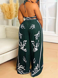 Printed Halter Top & Wide-Leg Pants Set