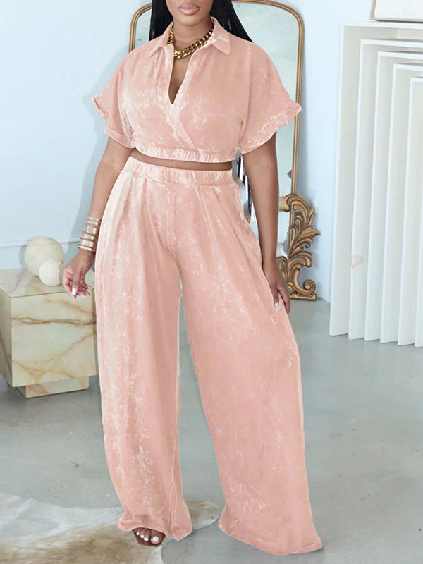 Washed V-Neck Top & Pants Set
