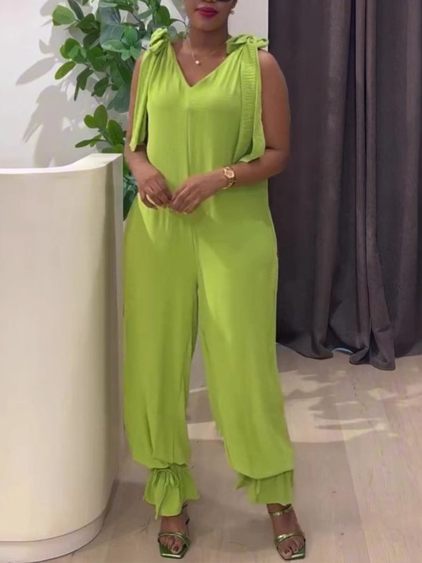 V-Neck Sleeveless Tied Jumpsuit