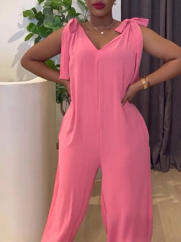 V-Neck Sleeveless Tied Jumpsuit