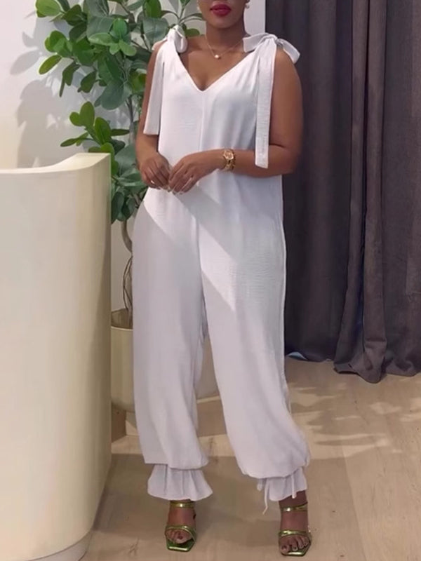 V-Neck Sleeveless Tied Jumpsuit