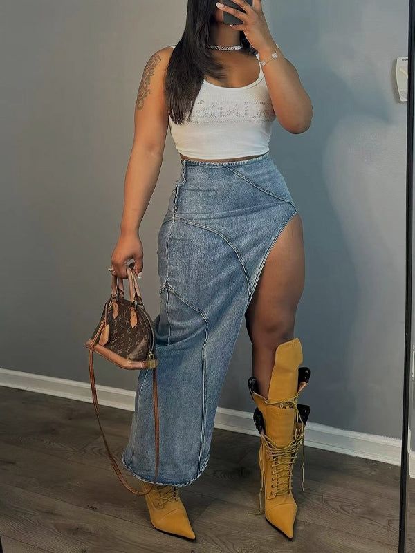 Side Slit Denim Skirt