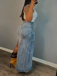 Side Slit Denim Skirt