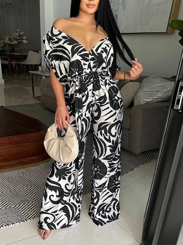 Printed Off-Shoulder Jumpsuit