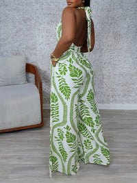 Printed Halter Wide-Leg Jumpsuit