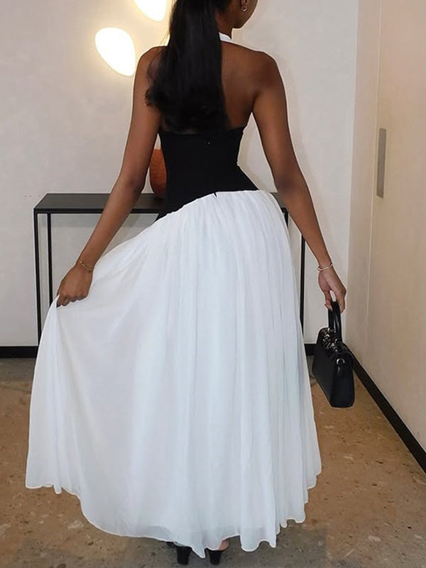 Two-Tone Halter Dress