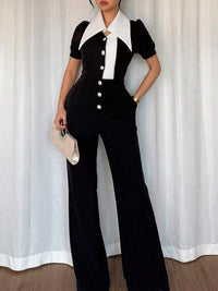 Two-Tone Button-Front Jumpsuit