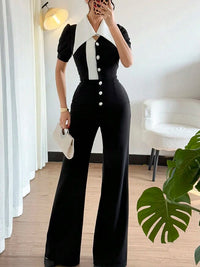 Two-Tone Button-Front Jumpsuit