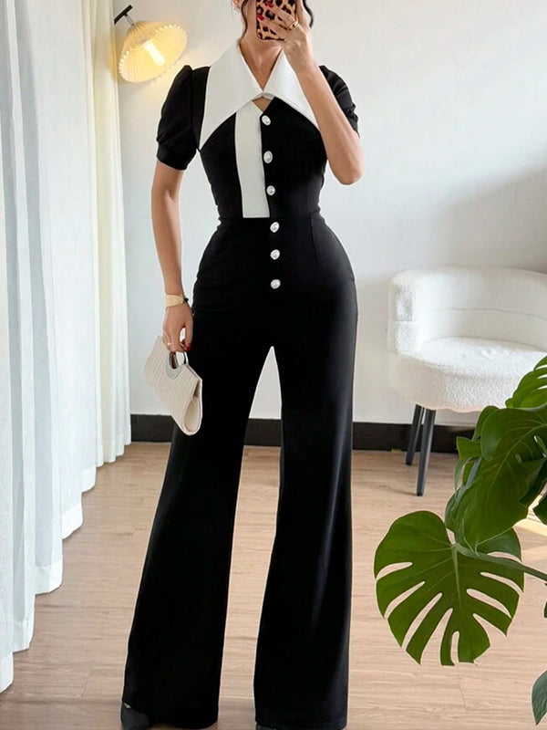 Two-Tone Button-Front Jumpsuit