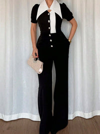 Two-Tone Button-Front Jumpsuit