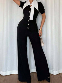 Two-Tone Button-Front Jumpsuit