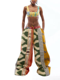 Printed-Combo Wide-Leg Pants