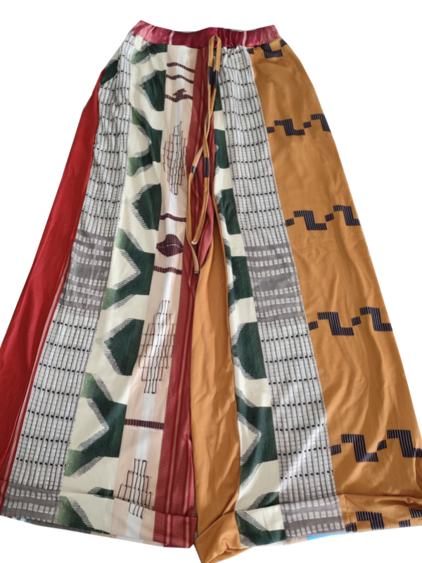 Printed-Combo Wide-Leg Pants
