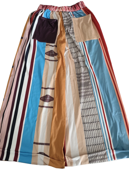 Printed-Combo Wide-Leg Pants
