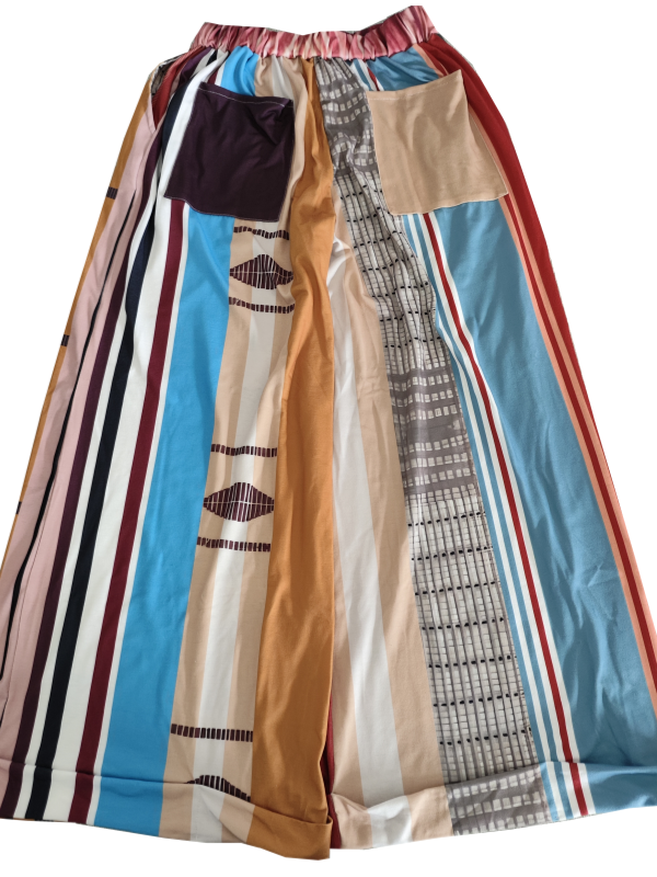 Printed-Combo Wide-Leg Pants